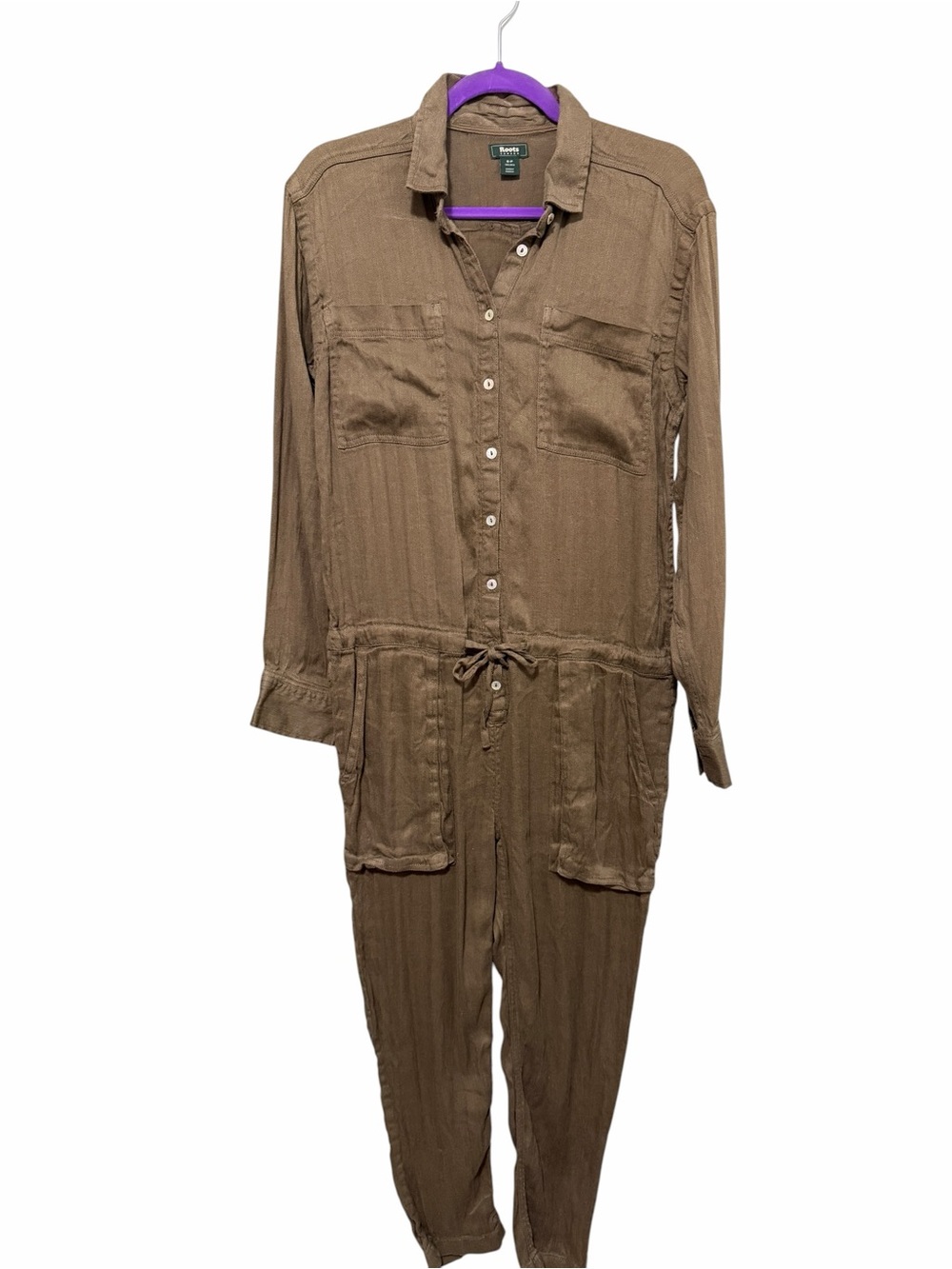 Roots Utility Linen Blend Long Sleeve Jumpsuit Olive - Picture 2 of 14